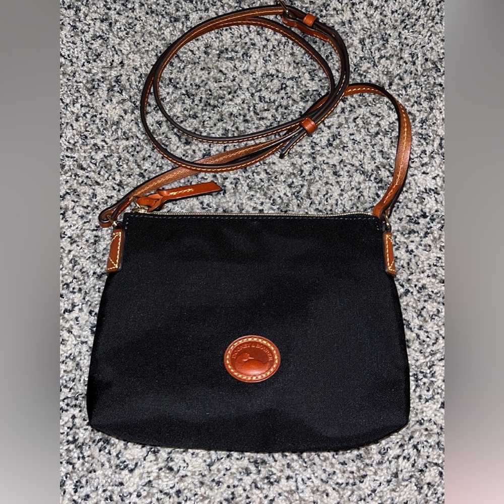 Dooney & Burke Black & Tan Nylon Crossbody Pouchette Purse